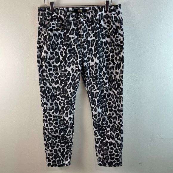 L&B Black & Gray Cheetah Print Mid Rise Ankle Skinny Jeans Size 14 - Picture 1 of 11